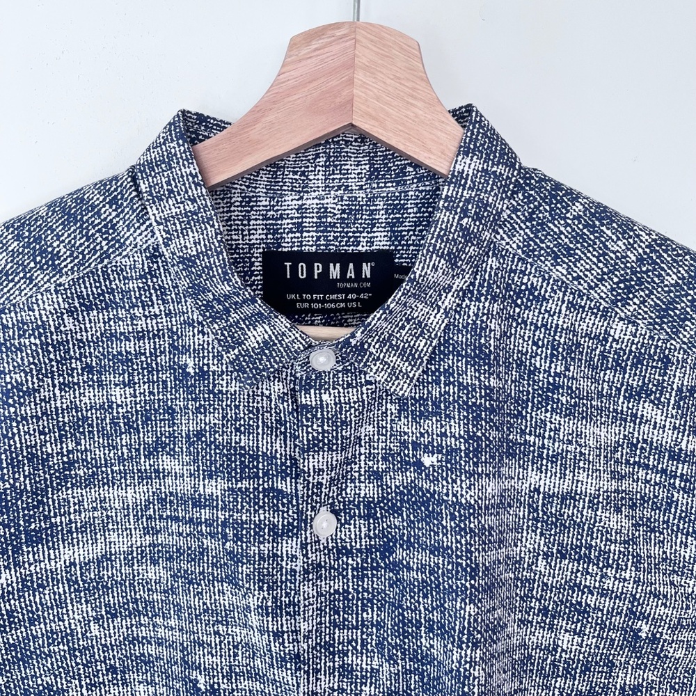 Topman Indigo Textured 100% Cotton Button-Up Shirt Sz Large